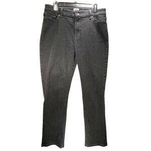 LL Bean Womens Classic Black Denim Jeans 14R Dark Wash Straight Leg Pants
